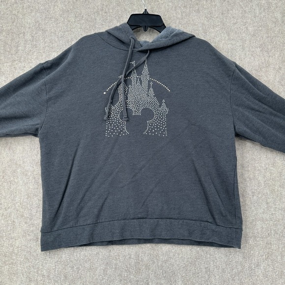 Disney Parks Hoodie XL Jeweled Castle Mickey Gems Bling‎ Blingy Womens Gray - Picture 3 of 9